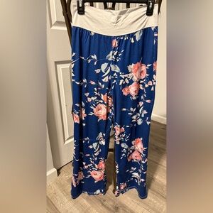 Floral Blue and Pink Wide-Leg Pants